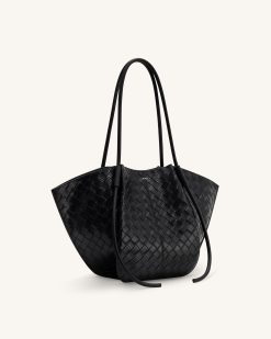Alternative view of Nala Wide Weave Texture Tote Bag - Black