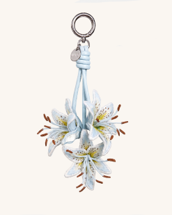 3D Embroidered Lily Bag Charm - Ice Blue