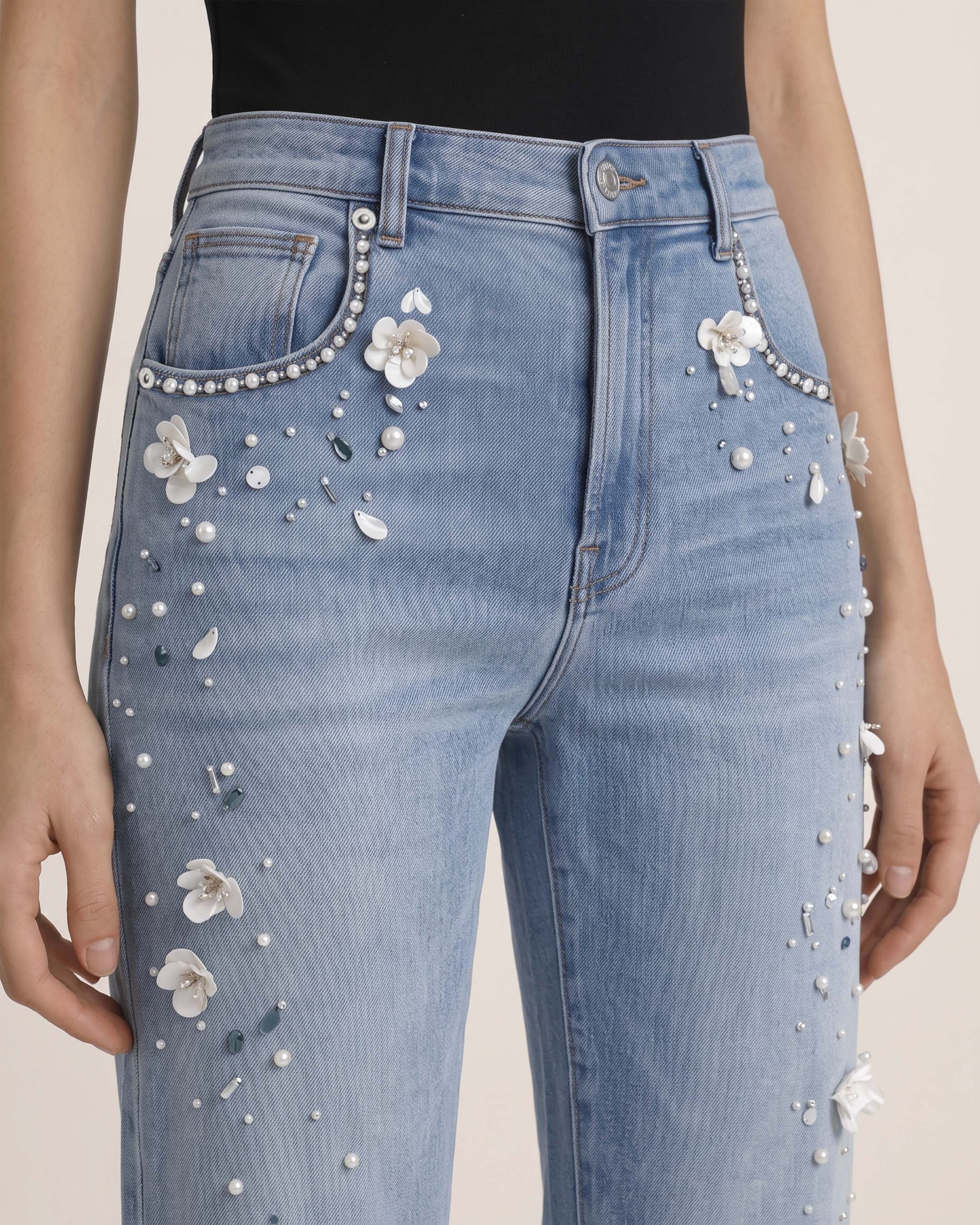 The Celestial Pearl Petal Straight Jeans - Pale Blue Eyes - Image 3