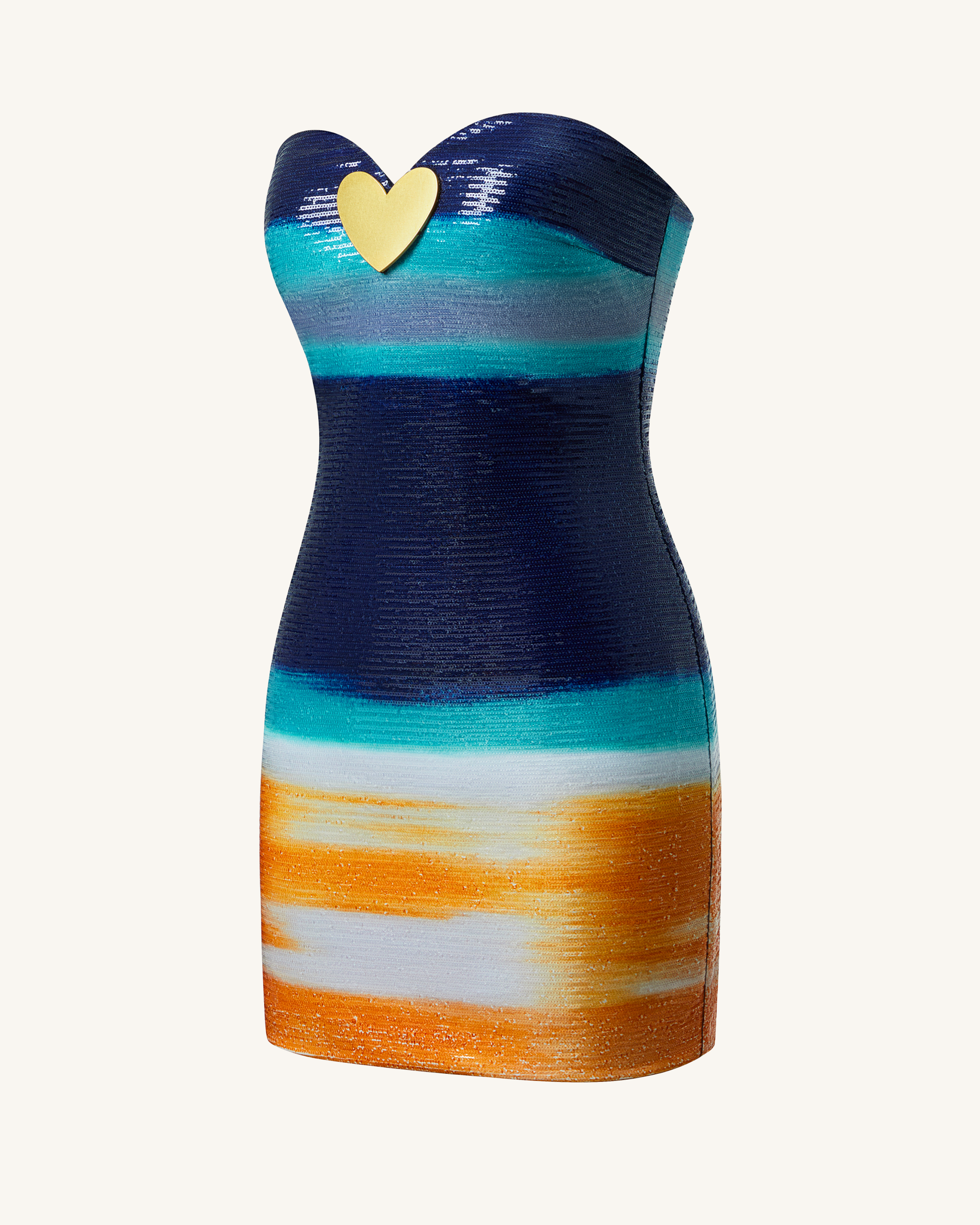 Olivia Metallic Heart Sequin Dress - Blue/Orange - Image 3
