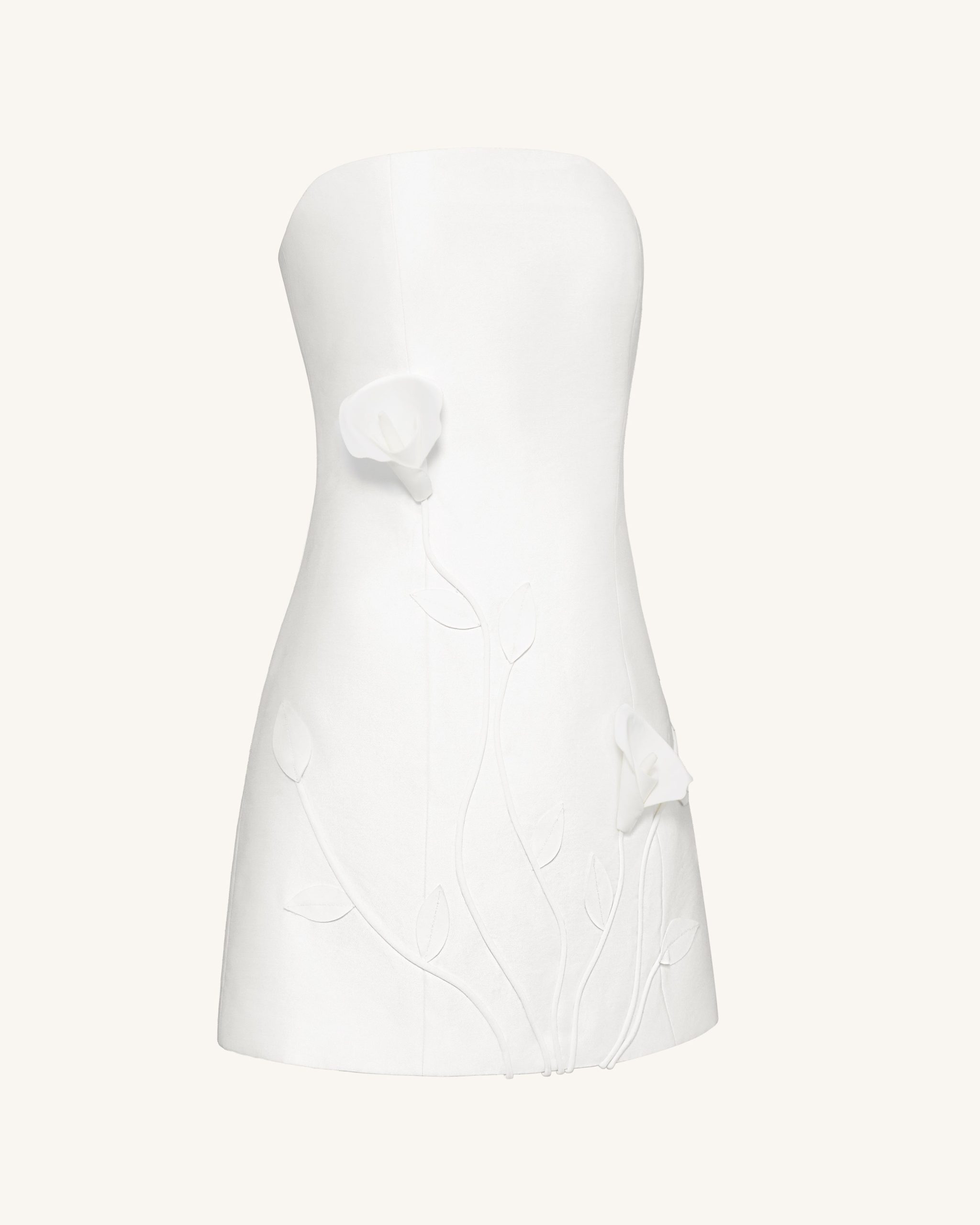 3D Vine Floral Strapless Mini Dress - White - Image 3