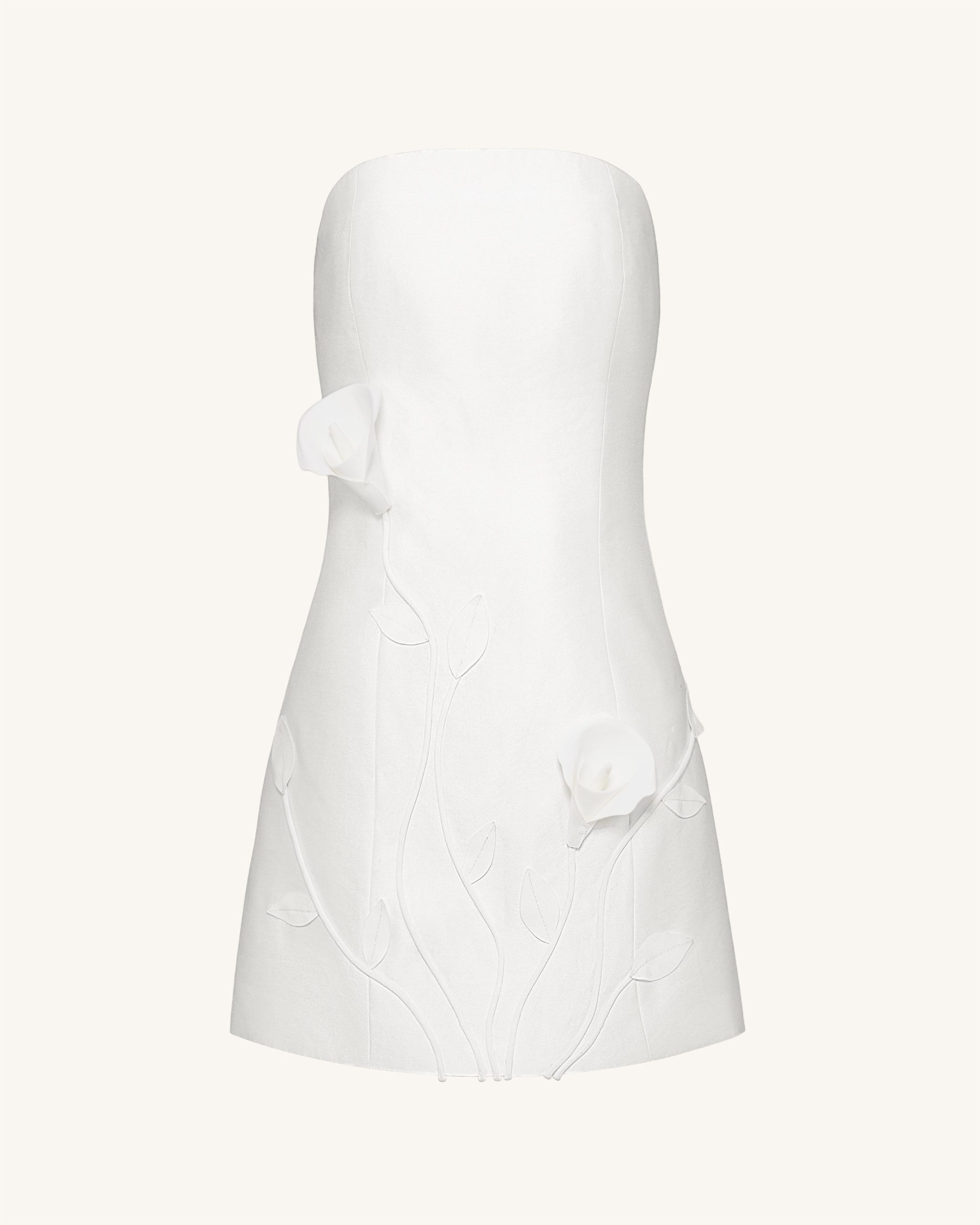 3D Vine Floral Strapless Mini Dress - White - Image 2