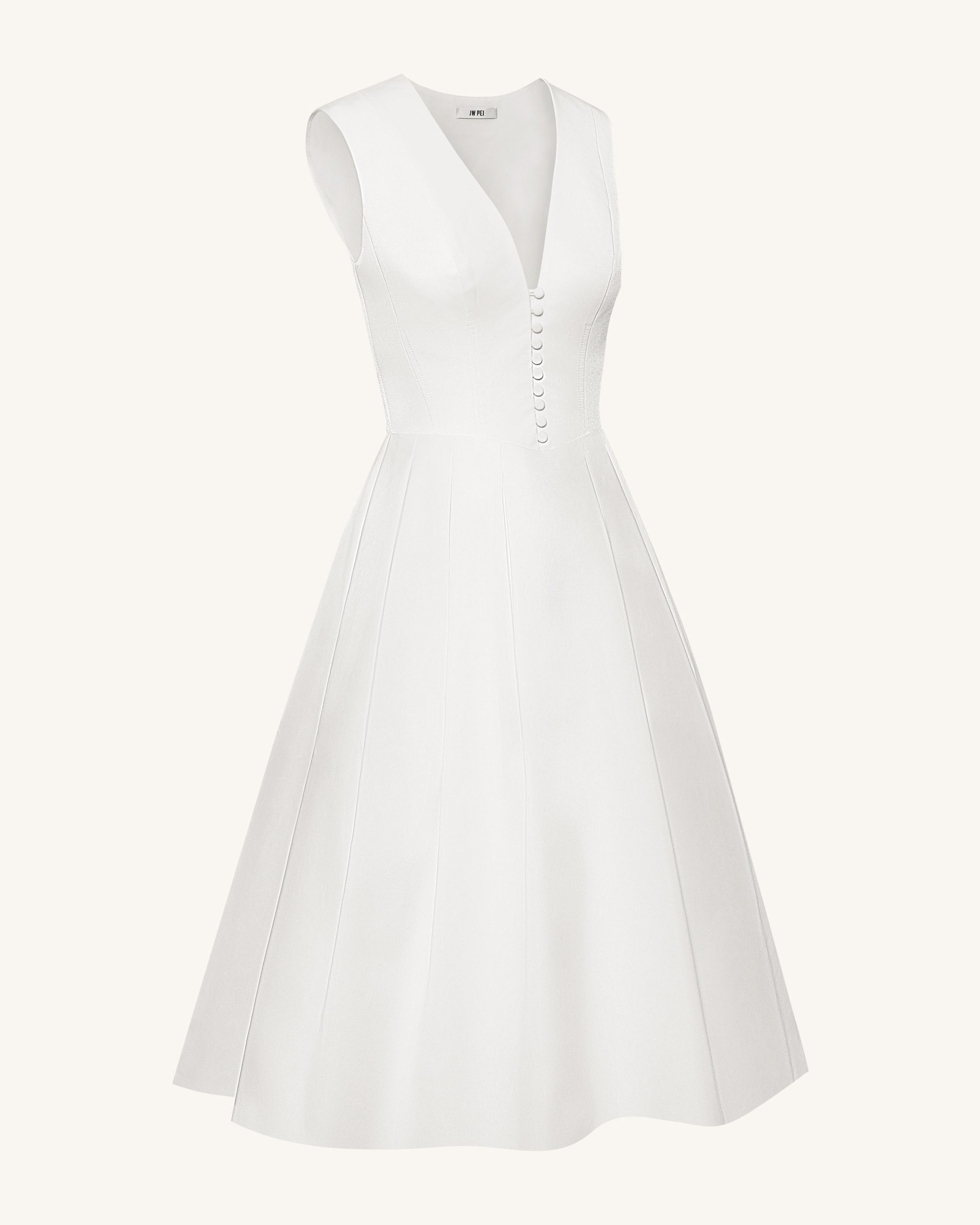 Front V-Neck Pleated Midi Dress - White - Image 5