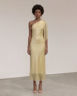 One Shoulder Fringe Midi Dress - Champagne