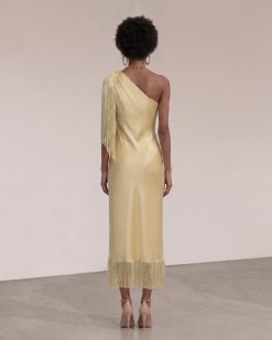 Alternative view of One Shoulder Fringe Midi Dress - Champagne
