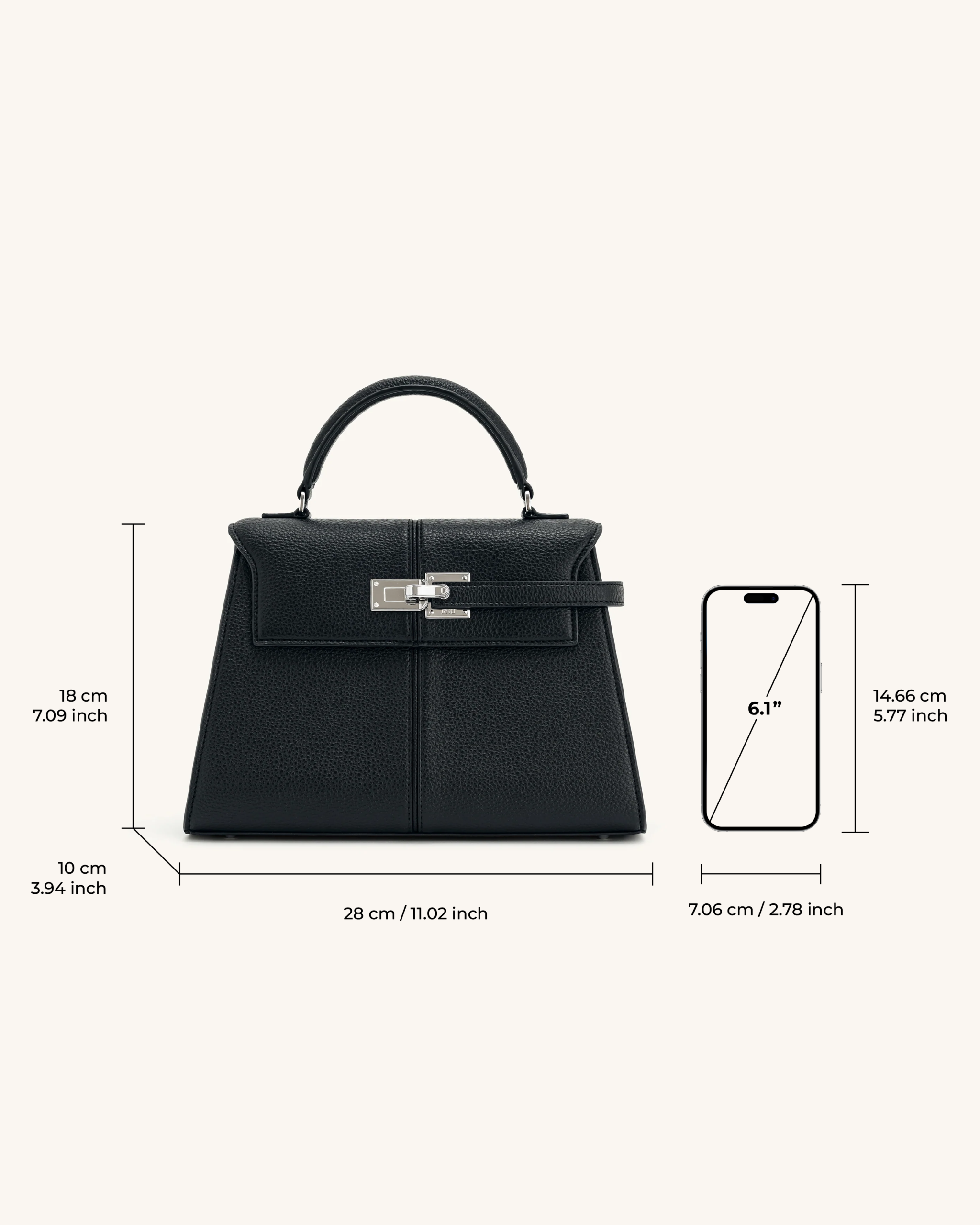Elise Large Top Handle Bag - Black - Image 6