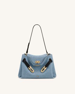 Rhea Double Buckle Shoulder Bag - Light Blue Denim