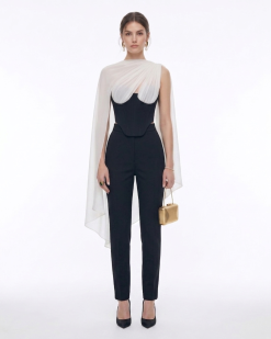 Alternative view of Strapless Corset Sheer Cape Top - Black & White