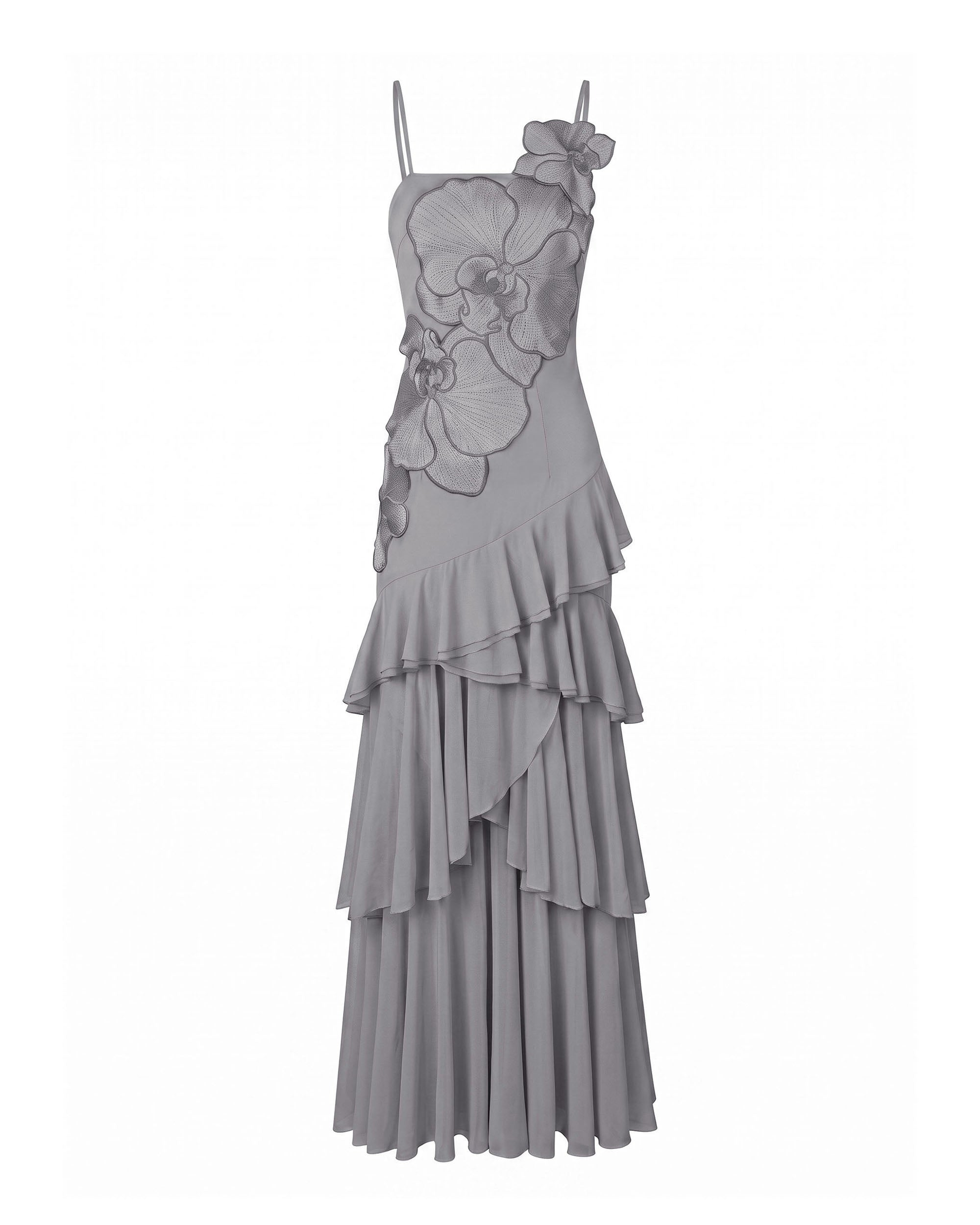 Orchid Embroidered Ruffled One-Shoulder Maxi Dress - Lavender Gray - Image 3