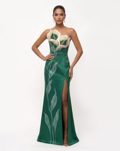 Calla Lily Strapless Slit Maxi Dress - Emerald Green