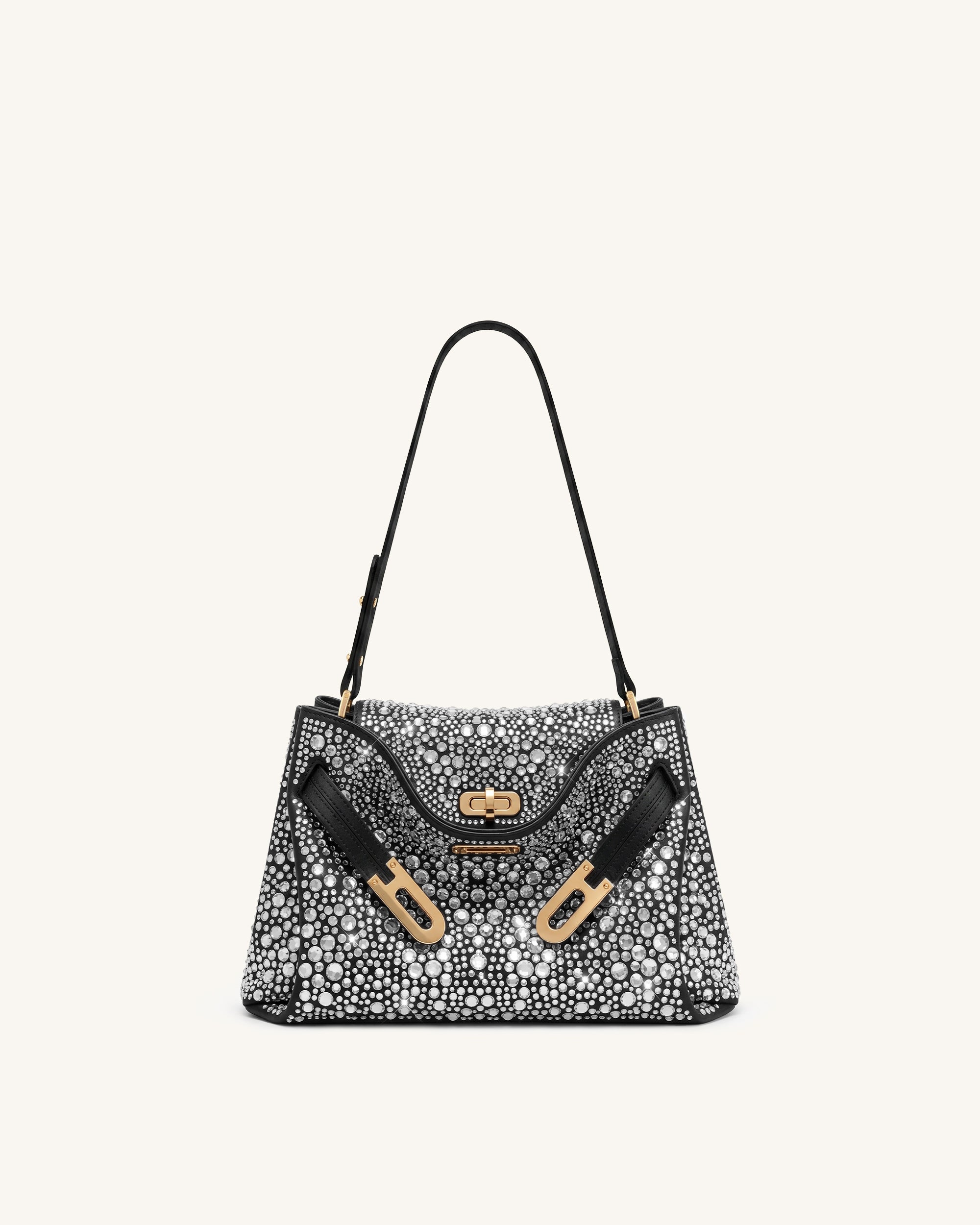Rhea Artificial Crystal Double Buckle Shoulder Bag - Obsidian