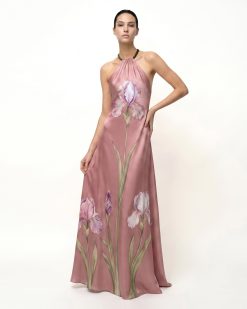 Alternative view of Iris Floral Print Halter Maxi Dress - Dusty Rose