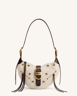 Tessa Studded Shoulder Bag - Dark Brown Canvas