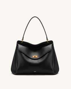 Lucia Turn-Lock Shoulder Bag - Black