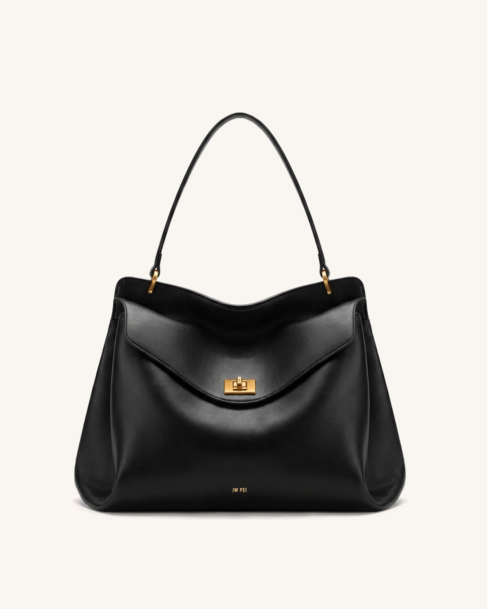 Lucia Turn-Lock Shoulder Bag - Black