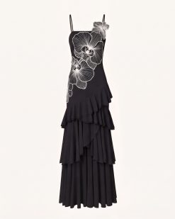 Alternative view of Orchid Embroidered Ruffled One-Shoulder Maxi Dress - Black & White