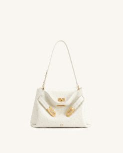 Rhea Double Buckle Shoulder Bag - Pearl White