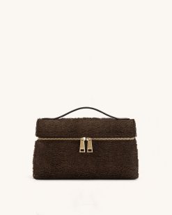 Thea Faux Fur Top Handle Bag - Mocha Brown