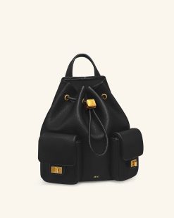 Alternative view of Avery Pebbled Drawstring Utility Backpack – Black