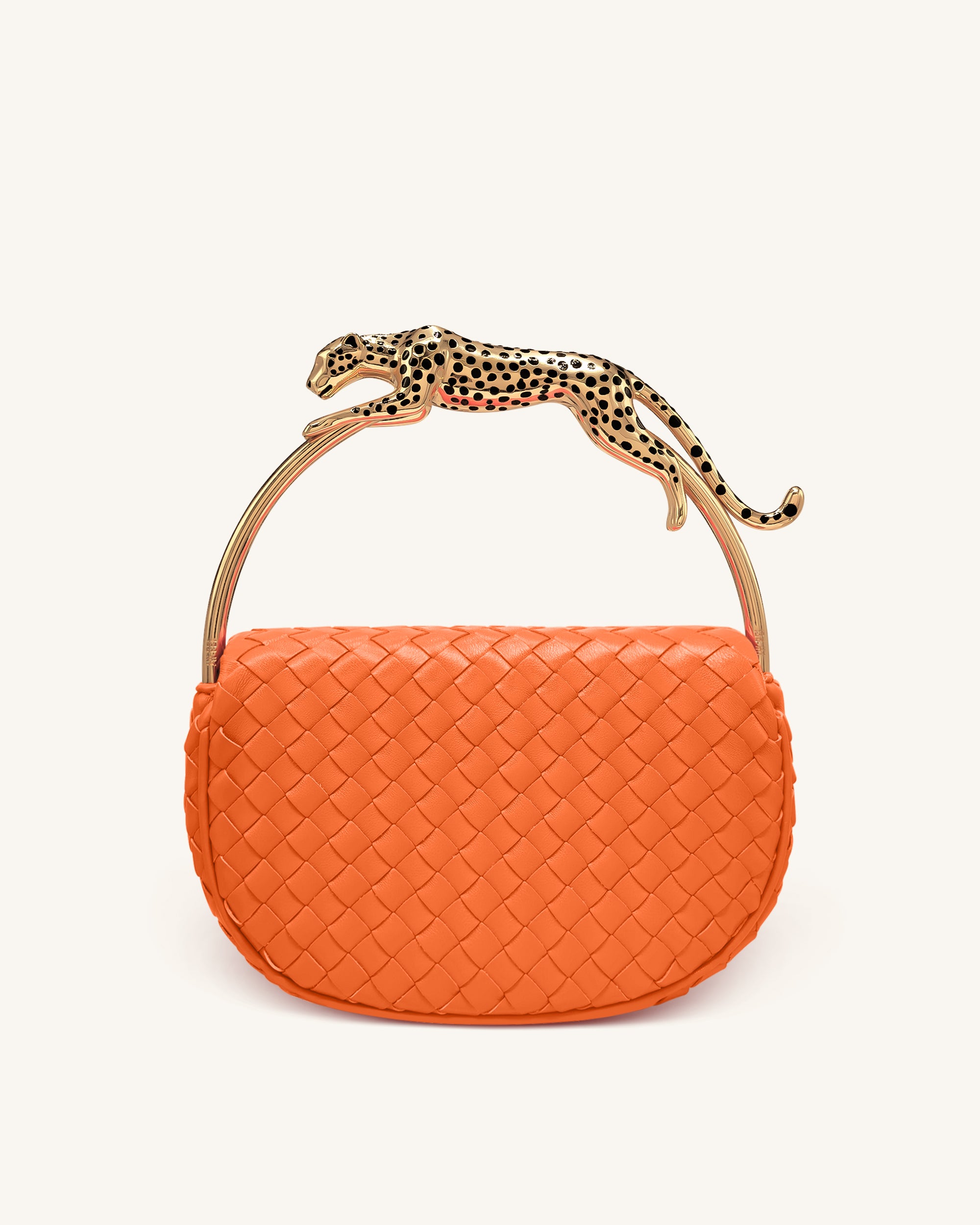 Ione Leopard Shaped Hardware Handle Woven Top Handle Bag - Orange - Image 3