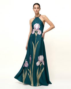 Alternative view of Iris Floral Print Halter Maxi Dress - Emerald
